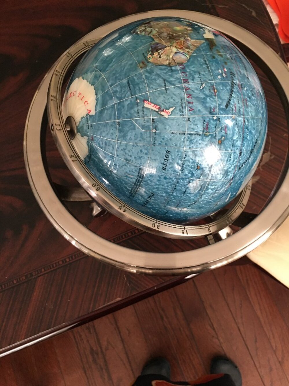 Lapis Lazuli & Semi Precious Gemstones Globe World Earth Map W/ Compass 14"